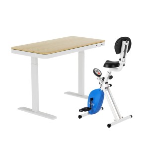 Artiss 120cm Oak Standing Desk with Under Desk Folding X-Bike, Magnetic Resistance, Adjustable Height & LCD