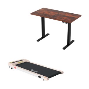 Artiss 360mm Electric Walking Pad Treadmill with 140cm Rustic Brown Standing Desk, Motorised Adjustable Frame