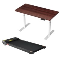 Artiss 400mm Electric Walking Pad Treadmill with 120cm Walnut Standing Desk, Height Adjustable, Dual Motor