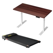 Artiss 400mm Electric Walking Pad Treadmill with 120cm Walnut Standing Desk, Height Adjustable, Dual Motor
