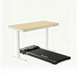 Artiss 2-in-1 Electric Treadmill & Height-Adjustable Desk, 120cm Oak, Bluetooth, 1-10km/h Speed, Compact Design