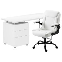Artiss Computer Desk and Executive Office Chair Set White, 140cm, PU Leather, 3 Drawers, Height Adjustable, Study Home