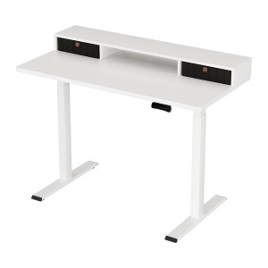 Artiss Electric Standing Desk 120cm Dual Motor Office Table with Shelf, Drawer, Digital Panel, White, Adjustable Height