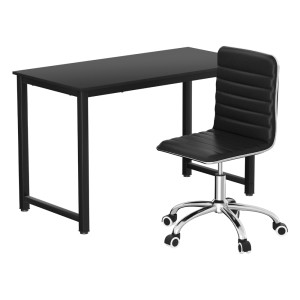 Artiss 120cm Computer Desk & Black PU Leather Office Chair Set, Metal Frame, Height-Adjustable, Modern Design