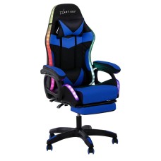 Artiss Gaming Office Chair - Blue PU Leather, RGB LED, 8-Point Massage, 135° Recline, Footrest, 360° Swivel, 150kg