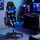 Artiss Gaming Office Chair - Blue PU Leather, RGB LED, 8-Point Massage, 135° Recline, Footrest, 360° Swivel, 150kg