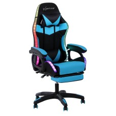 Artiss Gaming Office Chair with 8-Point Massage, RGB LED, PU Leather, Footrest, 135° Recline, 150kg Capacity, Cyan