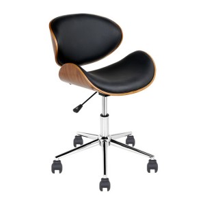 Artiss Wooden Office Chair Black PU Leather Seat, Retro Winged Back, 5 Castor Wheels, Swivel, Adjustable Height 77–86cm