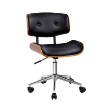 Artiss Wooden Office Chair with PU Leather Seat, Swivel, Height Adjustable, Black/Brown, 77-87cm, 3-Year Warranty