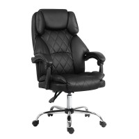 Artiss Executive Office Chair, PU Leather Recliner, Black, Adjustable Height, Ergonomic Design, 70x70x113-123cm