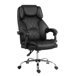 Artiss Executive Office Chair, PU Leather Recliner, Black, Adjustable Height, Ergonomic Design, 70x70x113-123cm