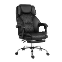 Artiss Executive Office Chair, PU Leather with Footrest, Black, Adjustable Height & Recline, Ergonomic Comfort