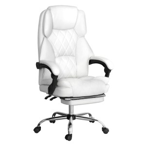 Artiss Executive Office Chair, Premium PU Leather, High-Back, White, 67x67x126cm, Recline & Footrest, Ergonomic Comfort