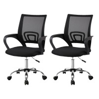 Artiss 2x Mid-Back Mesh Office Chair, Black - Breathable, Lumbar Support, 360° Swivel, Adjustable Height, Chrome Base