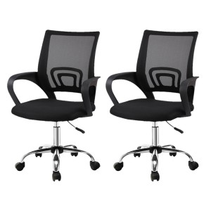 Artiss 2x Mid-Back Mesh Office Chair, Black - Breathable, Lumbar Support, 360° Swivel, Adjustable Height, Chrome Base