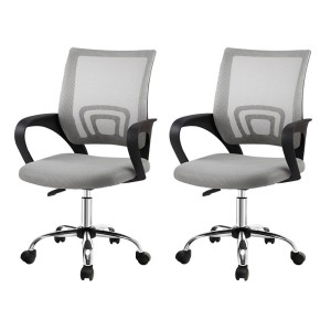 Artiss 2x Cody Grey Mesh Office Chair - Mid Back, Lumbar Support, 360° Swivel, Chrome Base, Height Adjustable
