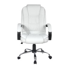 Artiss Executive Office Chair White PU Leather High Back Ergonomic Tilt Adjustable Swivel Chrome Base 120kg