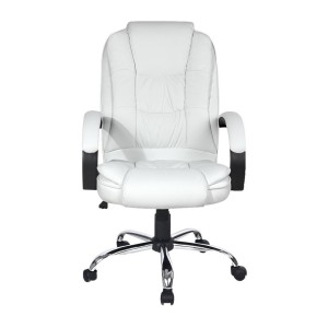 Artiss Executive Office Chair White PU Leather High Back Ergonomic Tilt Adjustable Swivel Chrome Base 120kg