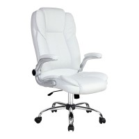 Artiss Kea Executive Office Chair White Leather, High Back, Lumbar Support, Tilt, Retractable Armrests, 150kg Capacity