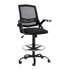 Artiss Black Mesh Drafting Stool - Ergonomic Office Chair with Adjustable Footrest, Flip-Up Armrests, 360° Rotation