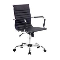Artiss Office Chair - Mid Back PU Leather, 360° Swivel, Height & Tilt Adjustable, Chrome Base, Black Conference Seating