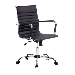 Artiss Office Chair - Mid Back PU Leather, 360° Swivel, Height & Tilt Adjustable, Chrome Base, Black Conference Seating