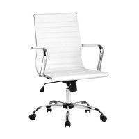 Artiss Office Chair White PU Leather Mid Back Conference Chair with Chrome Base, Height & Tilt Adjustable, 360° Swivel