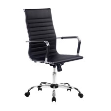 Artiss High Back Office Chair - Black PU Leather, 360° Swivel, Adjustable Height & Tilt, Chrome Base, Built-in Rack