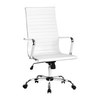 Artiss High Back White Office Chair - PU Leather, 360° Swivel, Adjustable Height, Tilt, Chrome Base, Executive Style