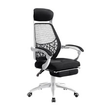 Artiss Mesh Office Chair Recliner, Black & White, Ergonomic Design with Built-in Storage, 150° Recline & Footrest