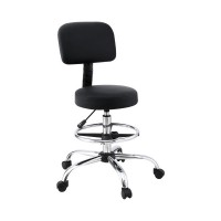 Artiss Ergonomic Black Drafting Chair - PU Leather, 10cm Height Adjust, 360° Swivel, Chrome Base, for Home & Office