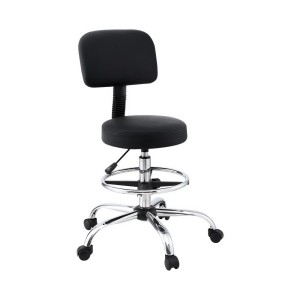Artiss Ergonomic Black Drafting Chair - PU Leather, 10cm Height Adjust, 360° Swivel, Chrome Base, for Home & Office