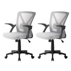 Artiss 2x Mesh Office Chair Mid Back Grey, Ergonomic Adjustable Lumbar, Flip-Up Arms, Breathable, 120kg Capacity