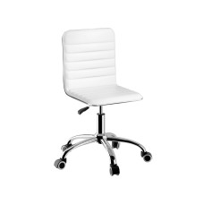 Artiss White PU Leather Office Chair, Low Back Design with 360° Rotation, Height Adjustable, 5-Wheel Metal Base