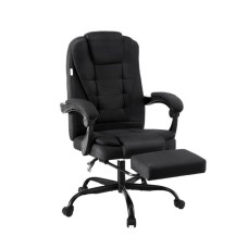 Artiss Executive Office Chair with Fabric Seat, Footrest, 135° Recline, 360° Swivel, Adjustable Height, Black