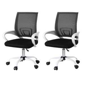 Artiss 2x Mesh Office Chair Mid Back Ergonomic Computer Desk Chairs Height Adjustable Swivel Chrome Base Black