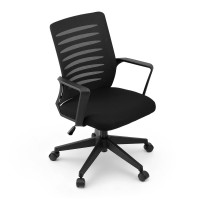 Artiss Ergonomic Mesh Office Chair, Mid-Back Design with Lumbar Support, Height Adjustable Swivel for Home Office, Black