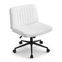 Artiss Criss Cross PU Leather Office Chair, Armless, Swivel, Adjustable Height, Wide Seat for Home, White, 74x74x82-92cm