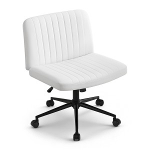 Artiss Criss Cross PU Leather Office Chair, Armless, Swivel, Adjustable Height, Wide Seat for Home, White, 74x74x82-92cm