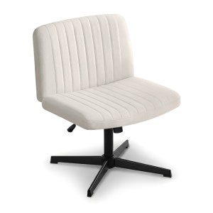 Artiss Criss Cross Chair | Beige Fabric | Wide U-Shape Seat | Adjustable Height | Swivel Armless Office & Vanity Chair