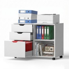 Artiss 3 Drawer Mobile Filing Cabinet Printer Stand A4 Hanging Files White Durable Top 120kg Support