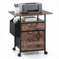 Artiss 2-Drawer Fabric Filing Cabinet with 60cm Printer Stand and Side Bag Rustic Brown 60cm Desktop