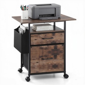 Artiss 2-Drawer Fabric Filing Cabinet with 60cm Printer Stand and Side Bag Rustic Brown 60cm Desktop