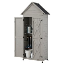 Gardeon Grey Outdoor Storage Cabinet - Weatherproof Fir Wood & PVC Roof, 69x39x182cm, Lockable, 3 Shelves, Easy Assembly