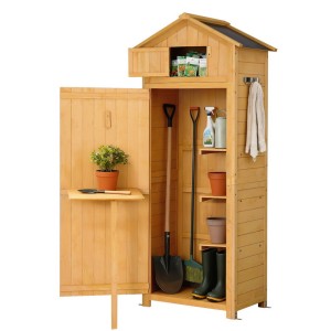 Gardeon Outdoor Wooden Storage Cabinet with Folding Table, Lockable Top, Adjustable Shelves, Hooks & Weatherproof Roof