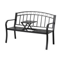 Gardeon Multi-functional Steel Garden Bench Loveseat with Foldable Table, Weather-Resistant, Black, 126cm
