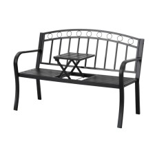 Gardeon Multi-functional Steel Garden Bench Loveseat with Foldable Table, Weather-Resistant, Black, 126cm