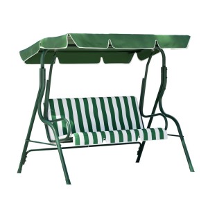 Gardeon 3-Seater Outdoor Swing Chair with Adjustable Canopy, Steel Frame, Cushions, 200kg Capacity - White/Green