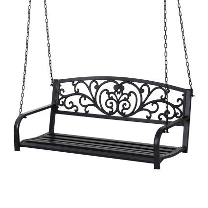Gardeon Outdoor 2-Seater Swing Chair, Powder-Coated Steel, 200kg Capacity, Black, Easy Assembly, 127x41x50cm, 1-Year