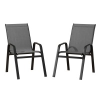 Gardeon 2PC Grey Outdoor Stackable Dining Chairs - Durable Steel Frame, Weather-Resistant, Easy Clean, 150kg Capacity